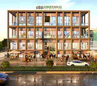 Front View of Signature Global Signum Plaza 63A with its Front Road and shops people are gathering h